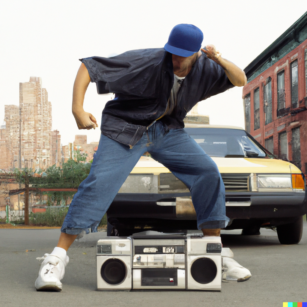A man in Queens, New York breakdancing to a boom-box in the 90s - DALL·E 2